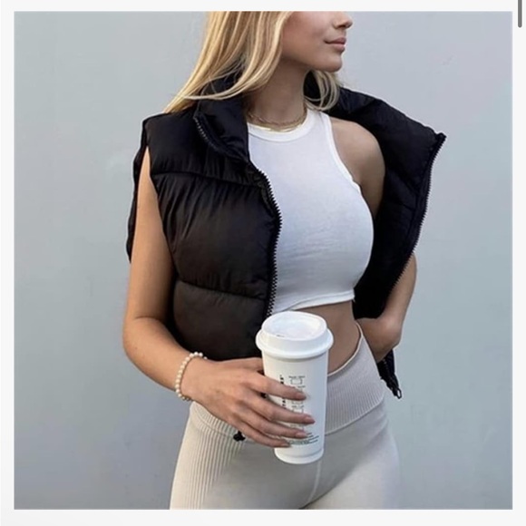 KEOMUD Women's Winter Crop Vest Lightweight Sleeveless Outerwear Puffer Vest - Picture 6 of 8